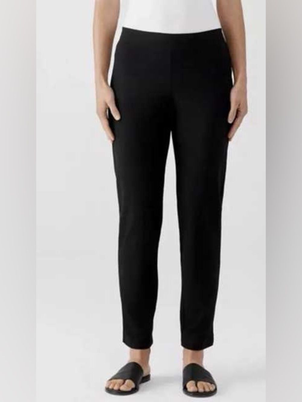 Eileen Fisher Stretch Straight Leg Crepe Pant Black Large Office Casual Basic